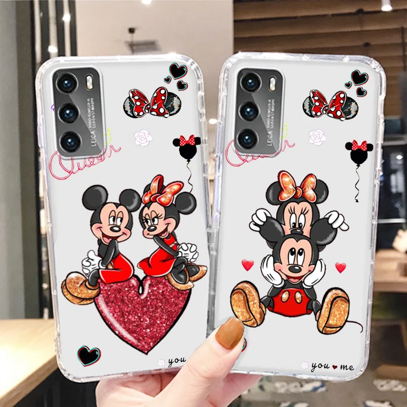 

Love Disney Mickey Minnie Phone Case For Huawei P50 P40 P30 P20 Lite Mate 50 Nova 10 Y90 Y61 Y70 Plus 9 Pro 5T Transparent