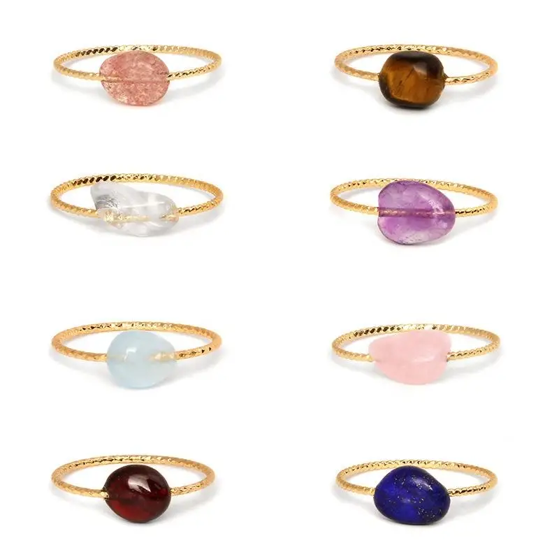 

Gold Plated Minimalism Fashion Ring Popular Irregular Gemstone Rings for Women