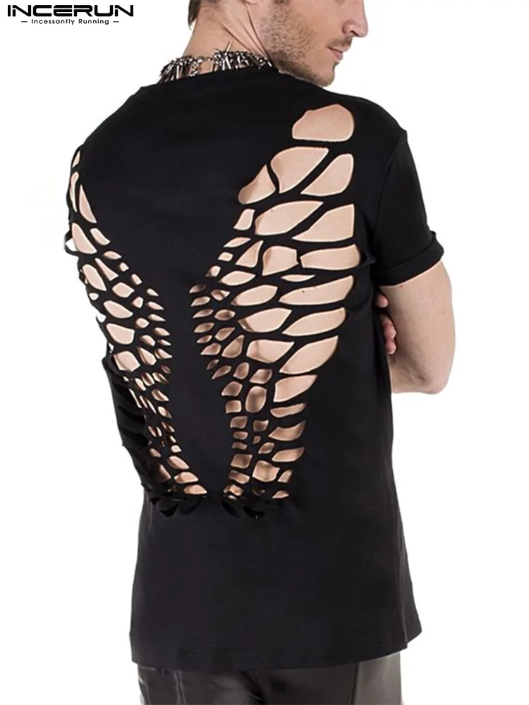 

Handsome Well Fitting New Men Hollow Camiseta Party Casual Male Butterfly Printing Short Sleeve T-Shirts S-5XL INCERUN Tops 2022
