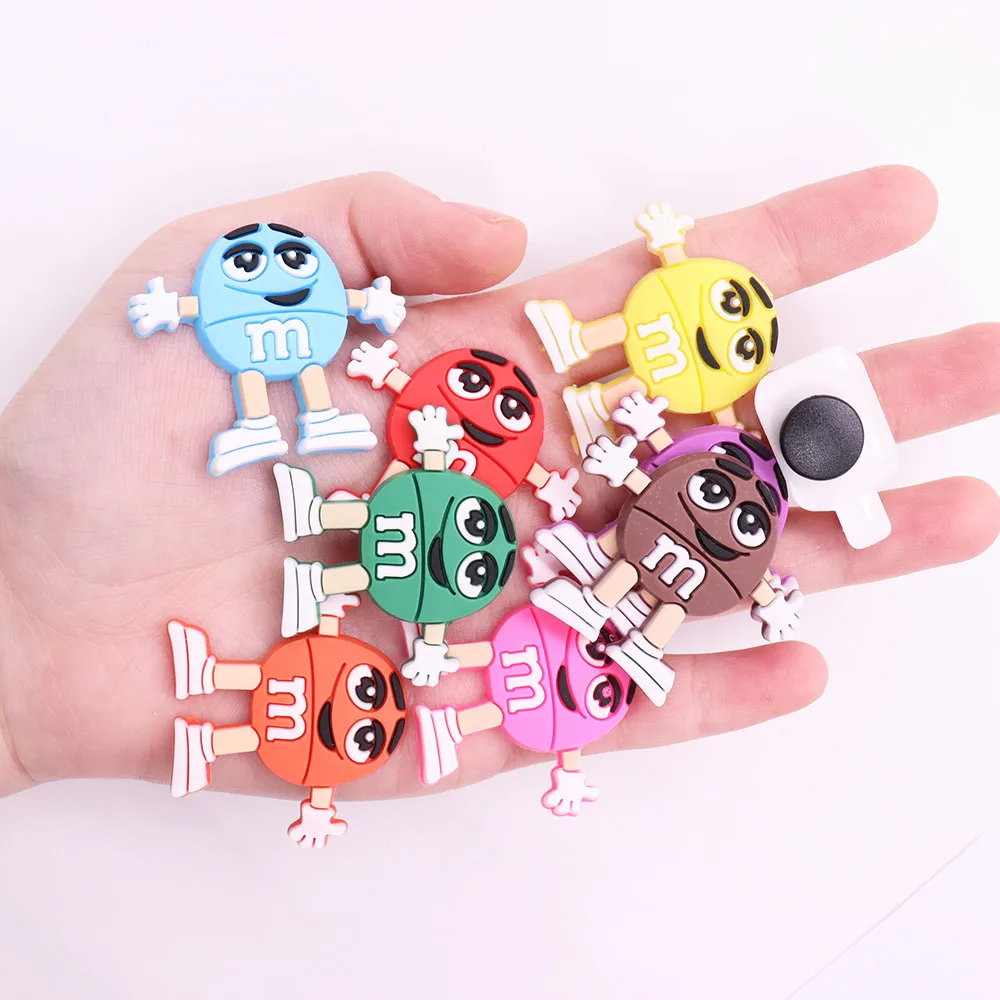 

1-8Pcs Food M&M Beans Friend PVC Cartoon Shoe Charms Chocolate Smile Face Bean DIY Wristbands Croc Jibz Buckle Decoration