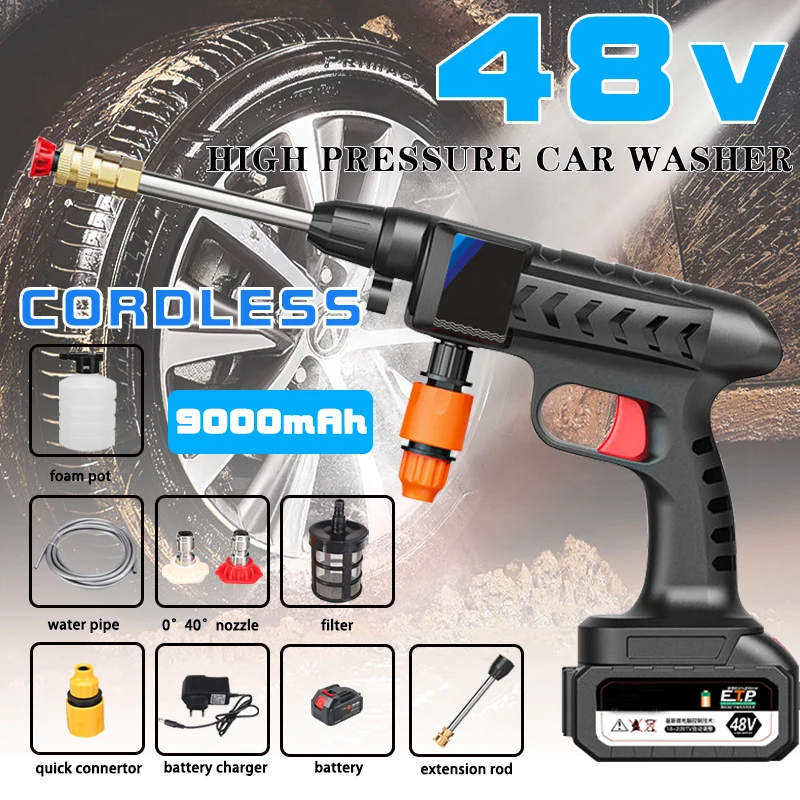 

48V Car Washer Wireless High Pressure 100Bar Sprayer Car Wash Gun Foam Generator Water Gun portable Cleaner Car Washing Machine