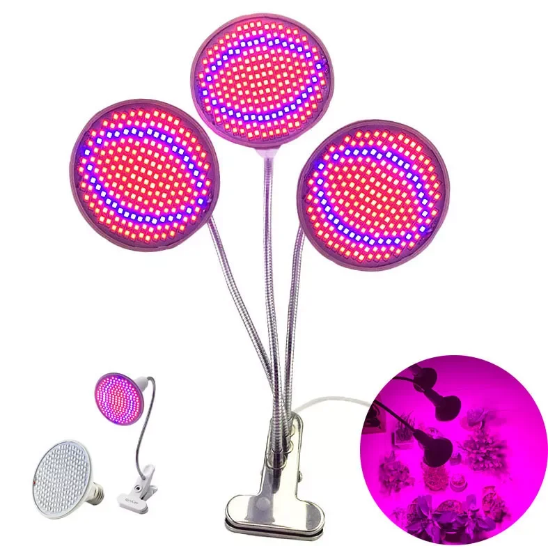 

3-head 200 LED Plant Grow Light Lamp Clip red blue Veg Bulb hydro tent Flower for Indoor Room Dual E27 growbox tent