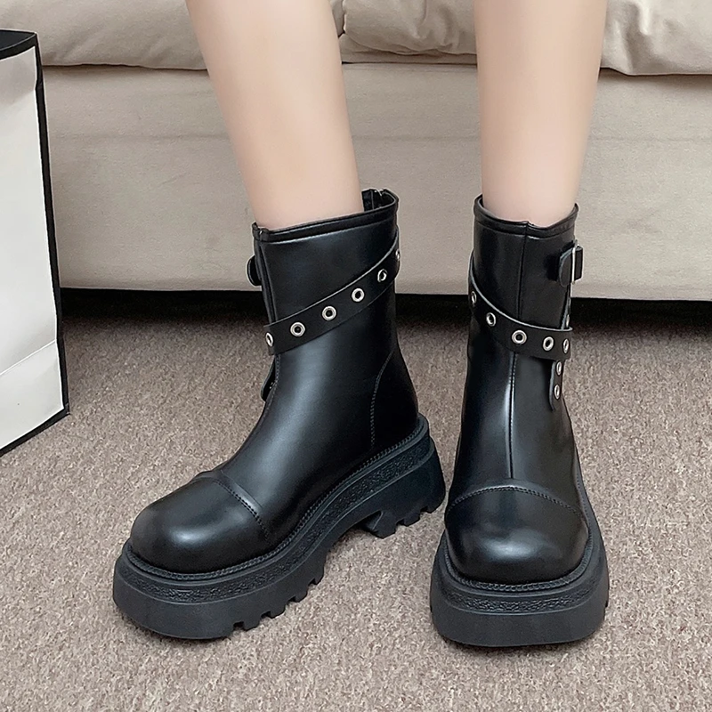 Женские кожаные ботинки женские до щиколотки 2024 женская осенняя рок-обувь в