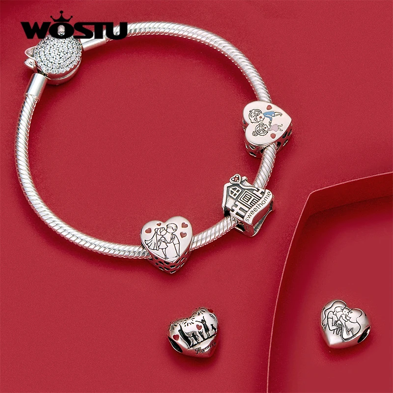 wostu forever family charm 925 sterling silver home house enamel beads pendant fit original bracelet diy jewelry for women free global shipping