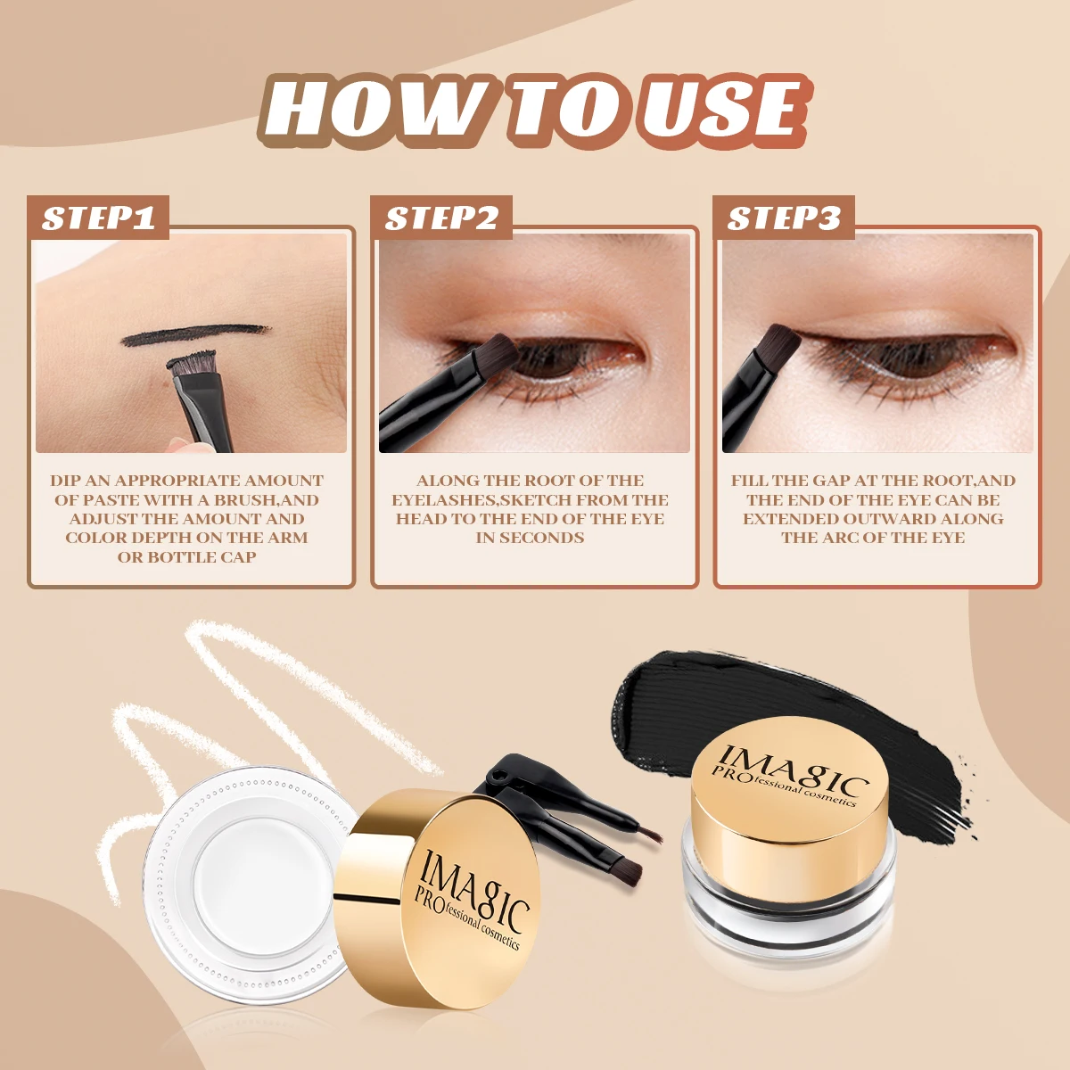 IMAGIC Eyeliner Waterproof Eyeliner Gel Makeup Cosmetic Gel Eye Liner With Brush 24 Hours Long-lasting  Eye Liner Kit
