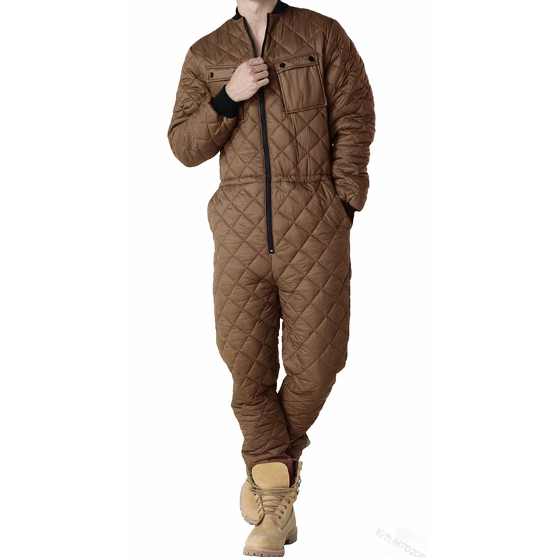 Men Jumpsuits Parkas Winter Solid Color Pocket Zipped Stand Collar Jumpsuits Men's Long Sleeve Loose and Warm Straight Jumpsuits