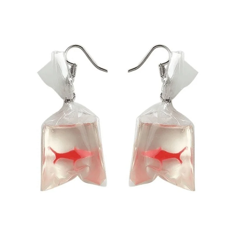 

KYTRD Funny Cartoons Goldfish Water Bags Dangle Earring Charm Resin Earrings Women Fashion Accessories Jewelry Gifts