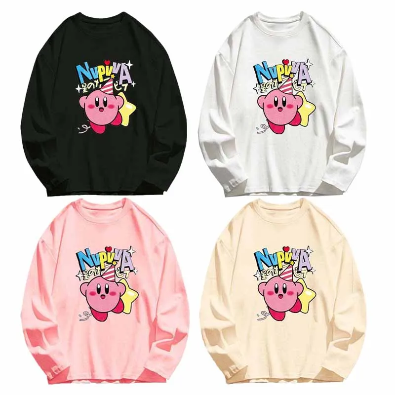 Cartoon Anime Figure Star Kirby Children Long Sleeve Clothing Bottoming Shirt Cute Girls Spring Autumn Top T-shirt Pullover