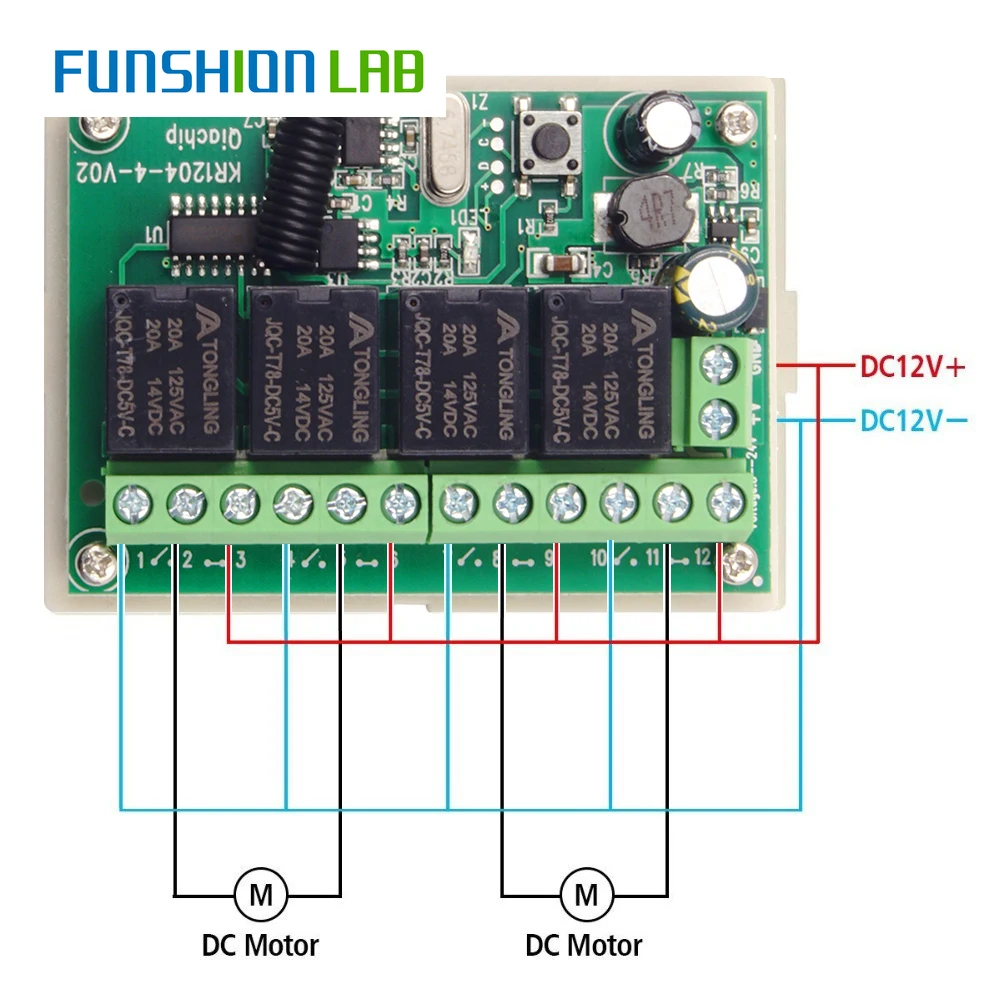 FUNSHION 433.92Mhz DC 6V 12V 24V 10A 4CH Relay Module Receiver EV1527 Wireless Remote Control Switch 433Mhz for Motor DIY |