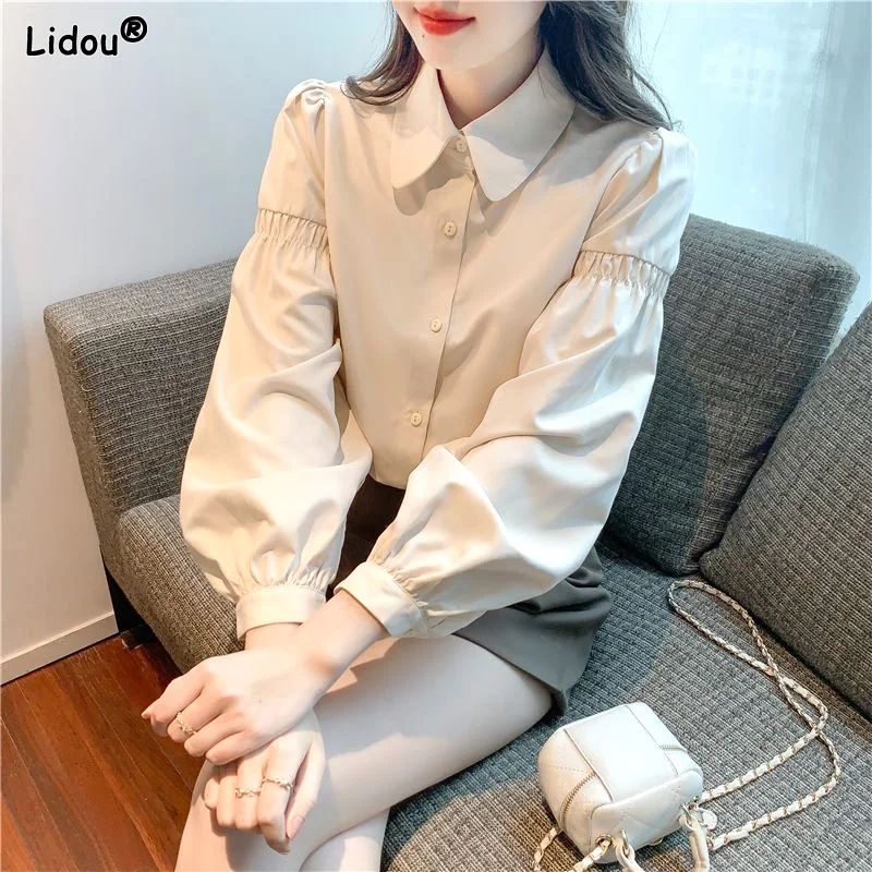 Turn-down Collar Spring Summer Loose Solid Simplicity Office Lady Blouses Elegant Fashion Women's Clothing 2023 Business Casual