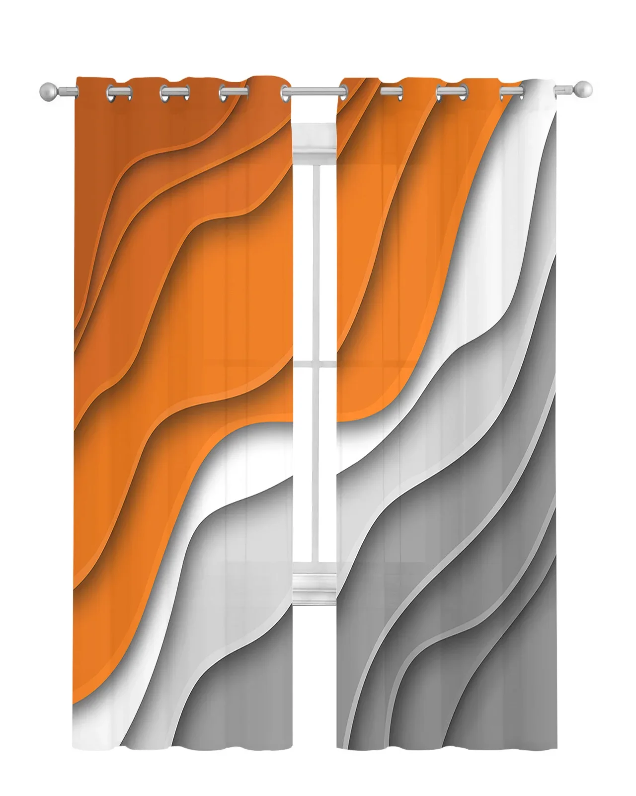 Роскошные тюлевые шторы с абстрактным градиентом оранжевого и серого цвета для