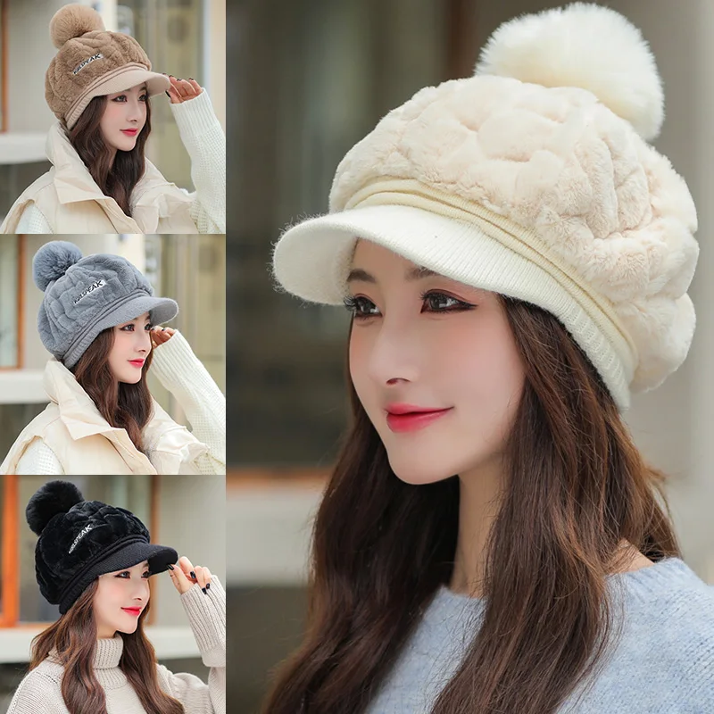

Winter Women Caps Knit Keep Warm Beanies Hat Female Plush Cap Ladies Fashion Beret Hat Multi Color Windproof Thick Bonnets