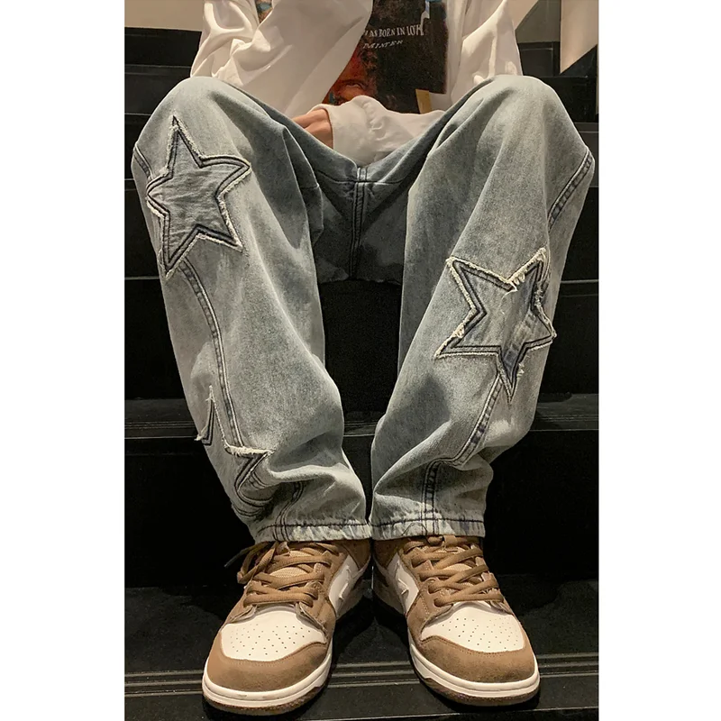 Men Clothing Loose Straight Cylinder Mopping The Floor Broad Leg Trousers 2022 Fashion New Recreational Blue Jeans Autumn Female