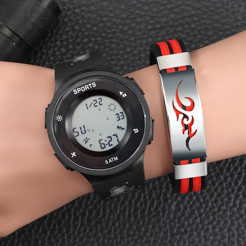 

Men's Watches Silicone Strap Electronic Wristwatch Luminous Leisure Watch Sport Bracelet Gift Set for Kids Relogio Masculino
