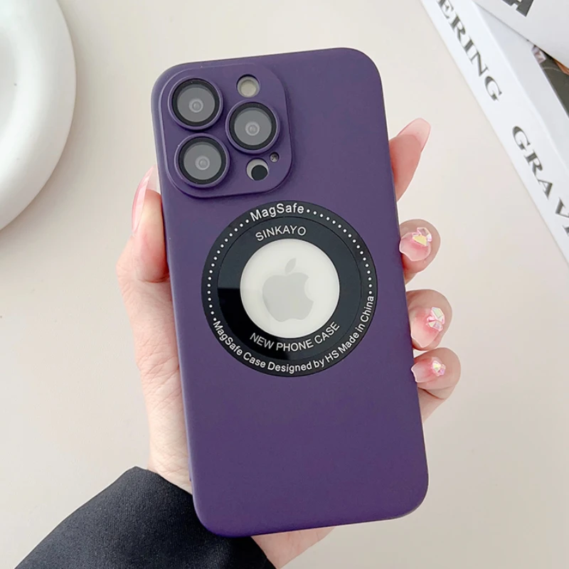 

Magnetic Logo Hole Hard Plastics Frosted Phone Case For iPhone 14 13 12 Pro Max 14 Plus For Magsafe Wireless Charging Cover