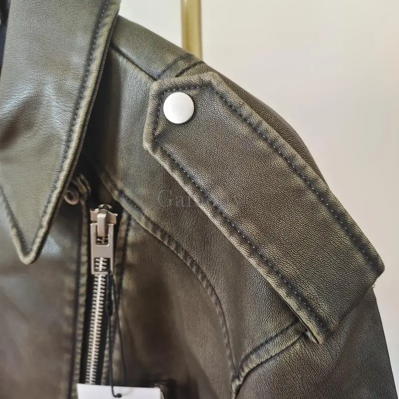 New Spring Woman Faux Leather Jacket Chic Vintage Short Lapel Zipper Belt Biker Coats Fashion Streetwear Mujer Tops