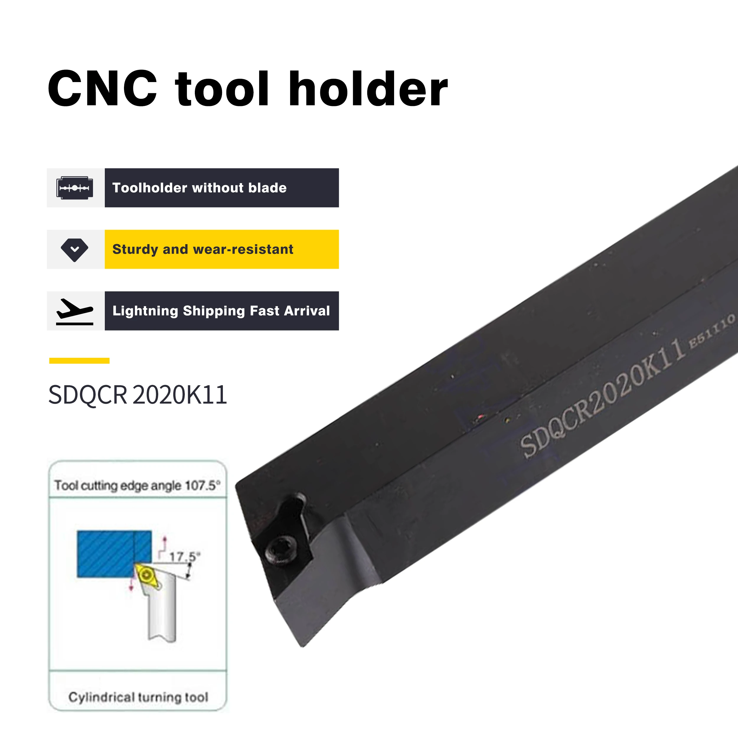 

SDQCR1010H SDQCR1212H07 Turning Arbor SDQCR1616H11 SDQCR2020K11 CNC Lathe Tool Holder 10mm 12mm 16mm 20mm External Turning Tool