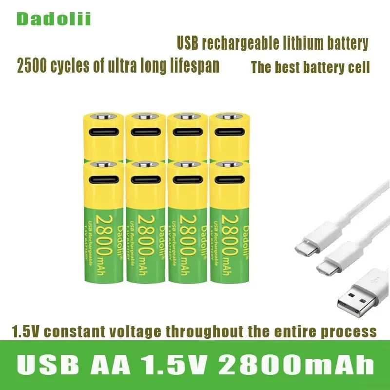 Dadoli AA rechargeable lithium-ion battery 2800Mah 1.5 V USB 2A fast charging LSD remote control toy