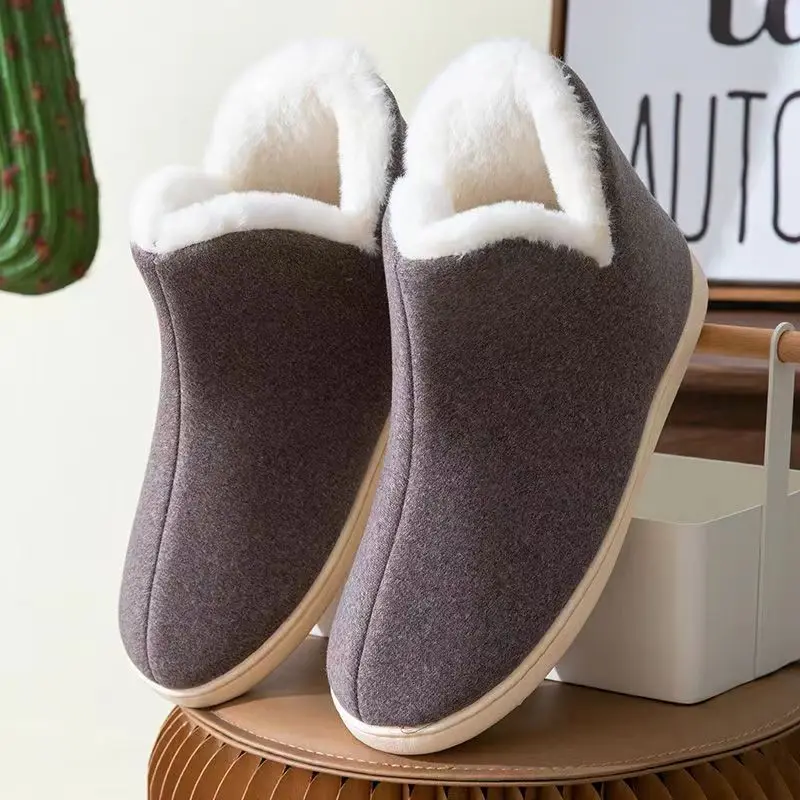 Men Women Warm Plush Waterproof Ankle Boots Man Furry Slides Women Slippers