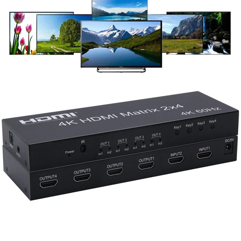 4K 60 Гц HDMI матрица 2x4 2 в 4 Выход HDMI разделитель переключатель аудио экстрактор HDMI 2,0 4x2 матрица 1080p для PS3/4 DVD ПК к телевизору