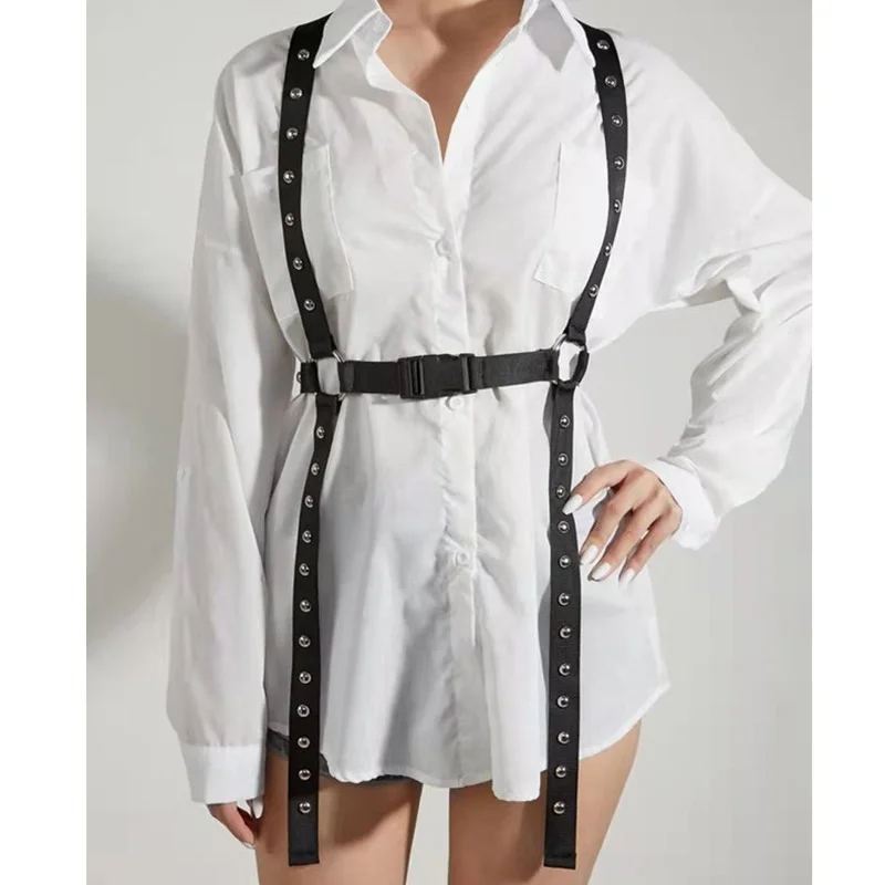

Women Shoulder Harness Gothic Body Bondage Belts Unisex Rivet Adjustable Waist Belt Punk Bra Cage Lingerie Black Suspender Belts