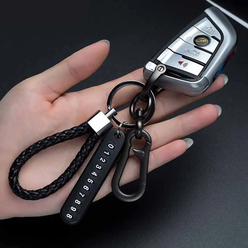 

Anti-Lost Car Key Pendant Split Rings Keychain Stainless Steel Car Keyfob Weave Rope Pendant Holder KeyRing for Men Women Gifts