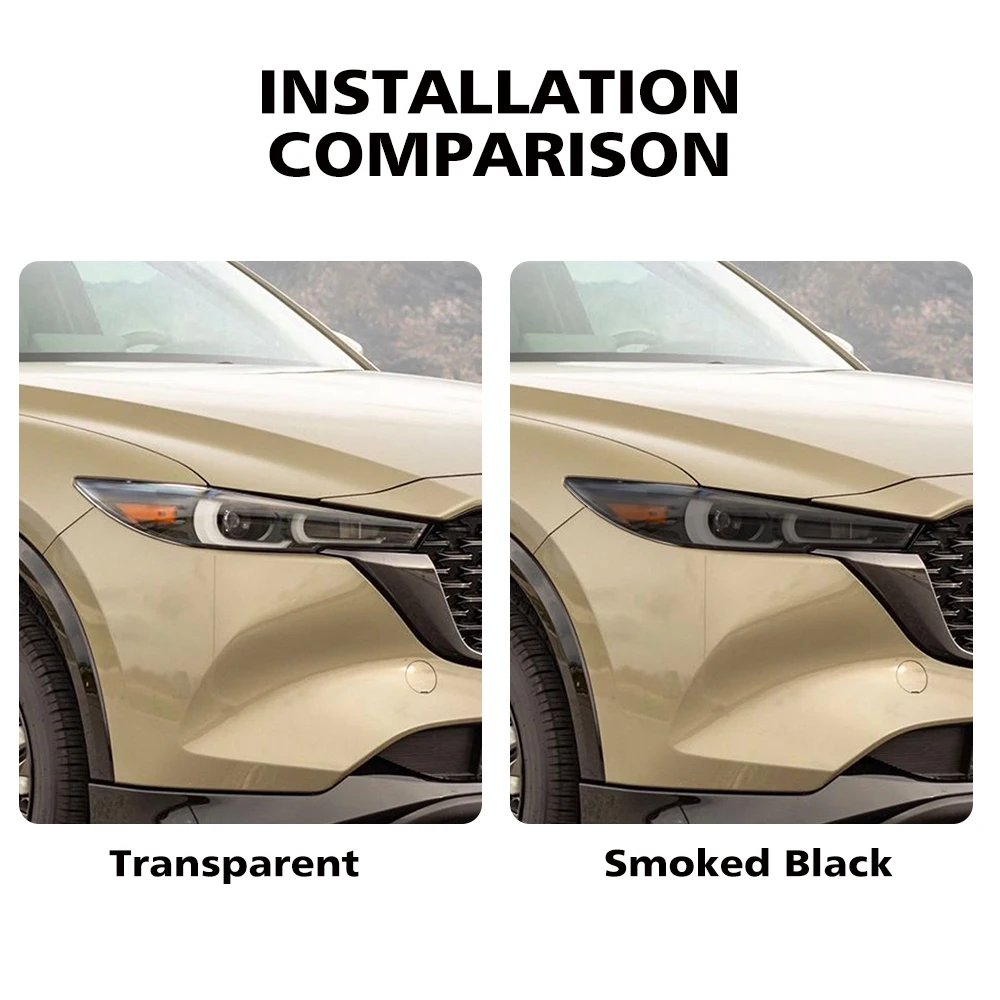 Фото Глянцевая дымчато-черная защитная пленка из ТПУ для фар Mazda CX-5 2017-2021, предварительно вырезанная, антицарапийная, виниловая пленка для оклейки, комплект. №4