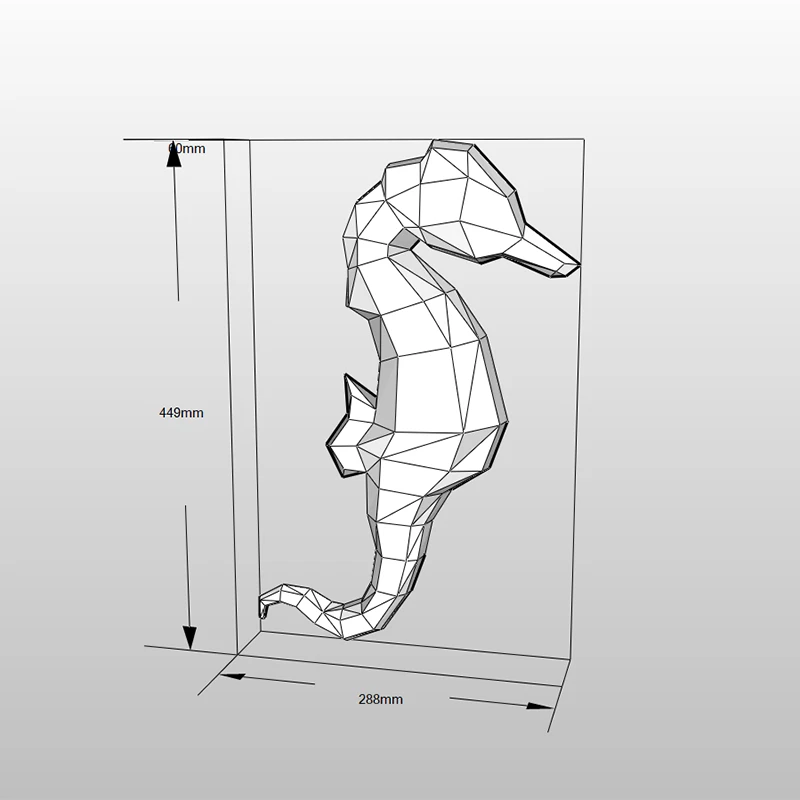 3D Бумажная форма животное необработанная модель морского конька животного