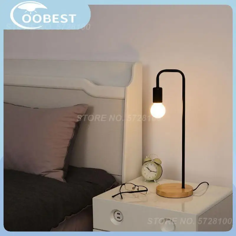 

Простые скандинавские настольные лампы E27, железная деревянная лампа в стиле лофт, винтажная лампа с защитой глаз, лаконичные настольные лампы