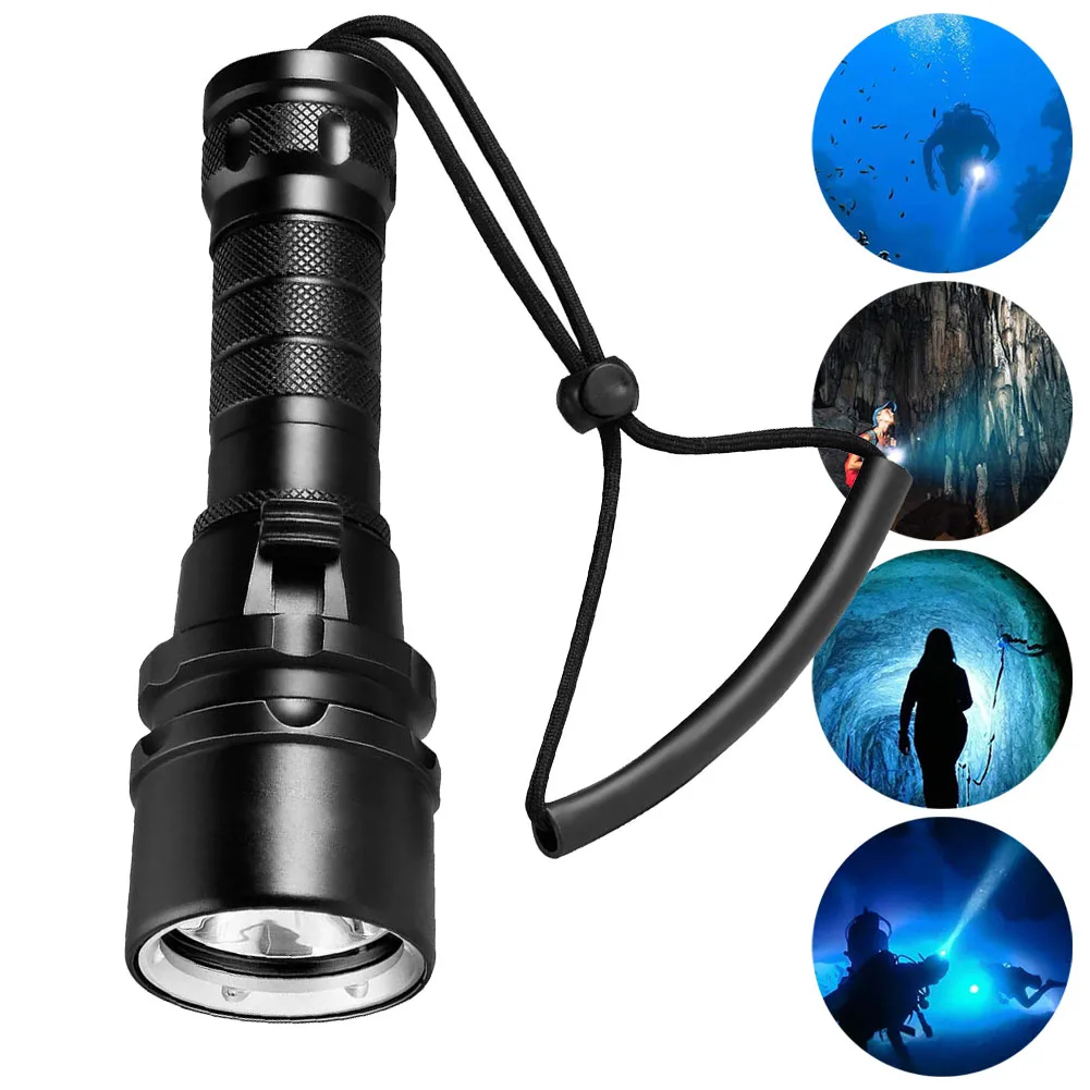

Diving Flashlight Torch L2 LED Light Waterproof 50M Deep Underwater Lamp Professional Diving Flashlight Water Sports Tools