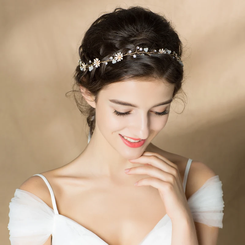 

O623 Vintage Bridal Hairwear Crystal Dasy Ribbon Bridesmaid Headpiece Women Pageant Festival Gift Tiara Wedding Accessories