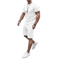 summer mens clothing t shirt set solid color white casual t shirt shorts two piece set