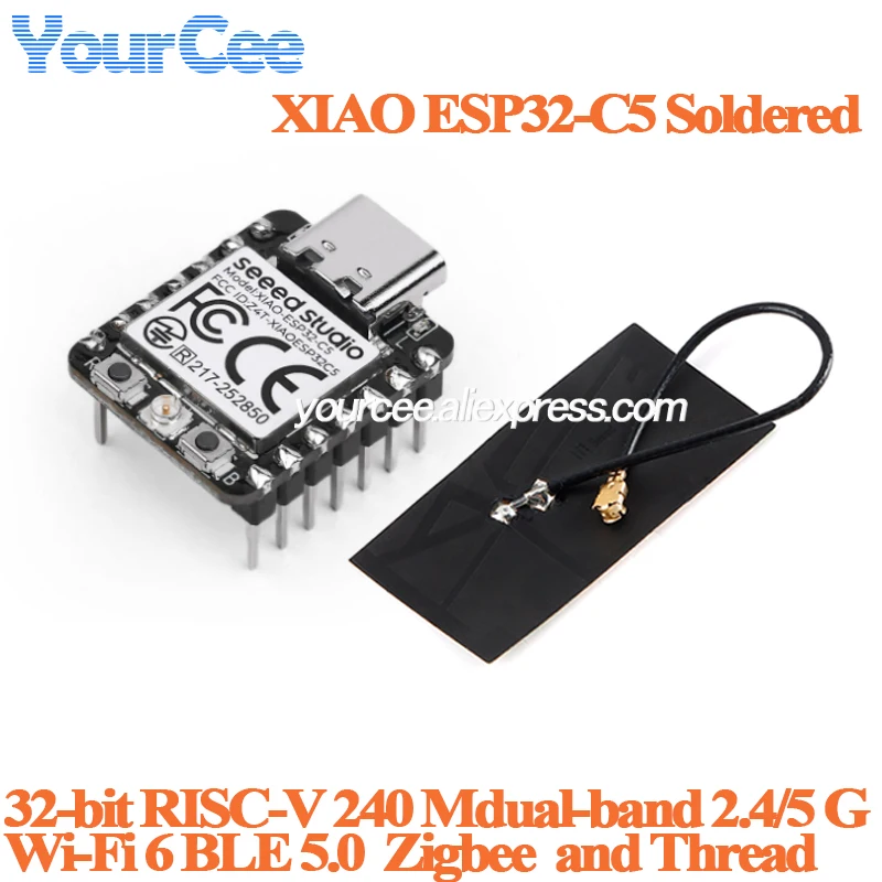 Фото 10 шт./1 шт. Модуль платы разработки Seeed Studio XIAO ESP32C5, 32-битный процессор RISC-V, тактовая частота 240 МГц, Wi-Fi 6 (2.4/5 ГГц), BLE 5.0, Zigbee, Thread №3