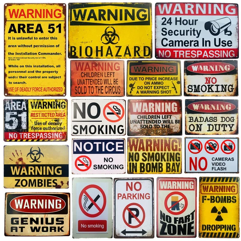 

No Smoking Warning Zombies Waring Text Tin Sign Shabby Rust Metal Plates Factory Workshop Garage Warning Sign Decorative Plaques