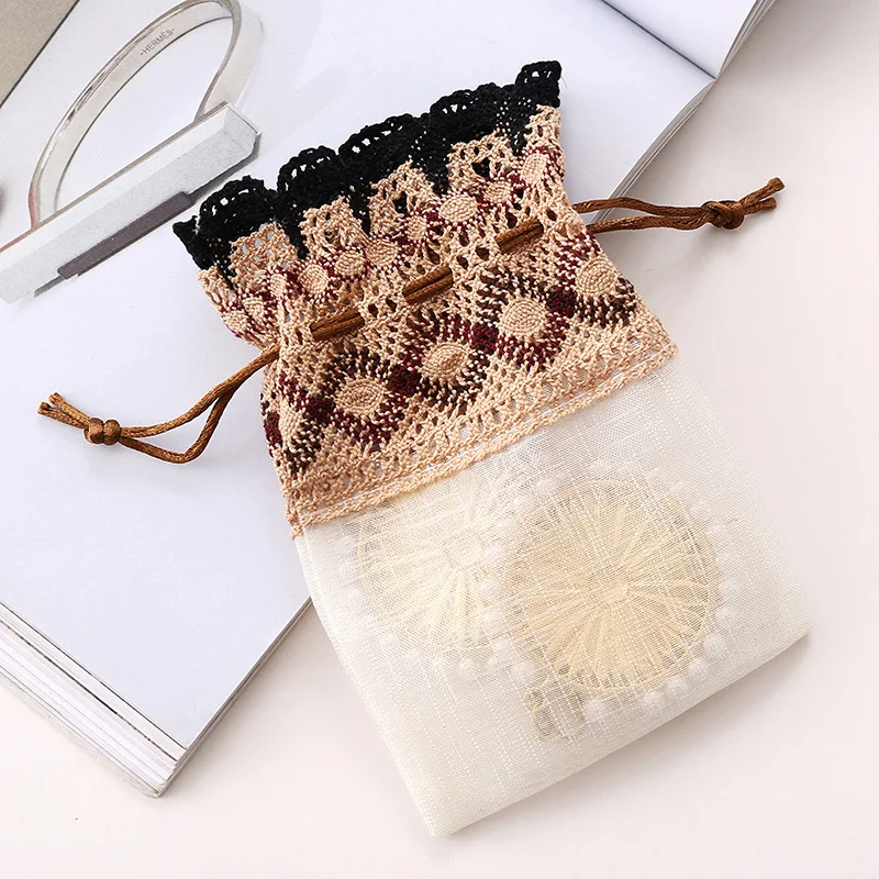 

1PC Coffee Wave Lace Gift Bags Pouches Drawstring Drawable Bags Jewelry Bag Candy Packing Bag Wedding Party Accessories