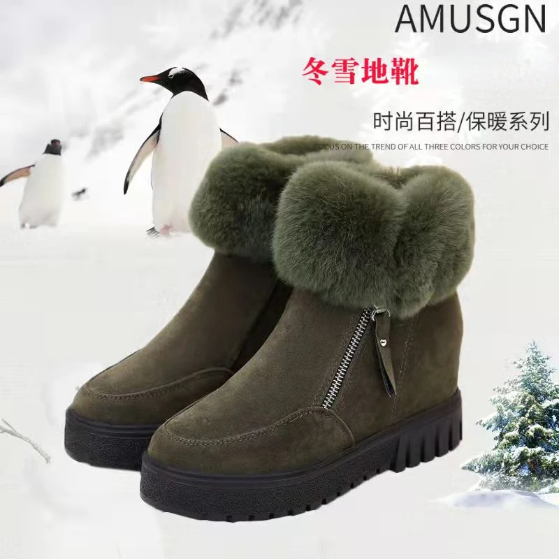 

Snow Boots Platform Ankle Furry Vintage Shoes Botins Sneakers Women's Winter 2022 Platform Heels Chunky Height Increasing Wedges