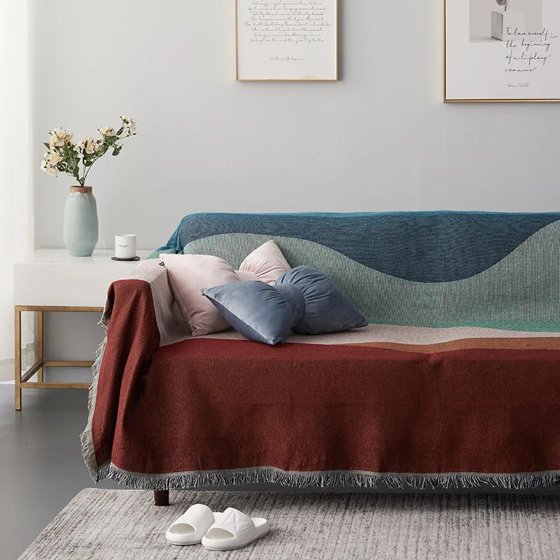 

Geometric Sofa Blanket Cotton Thread Leisure Blanket Tapestry with Tassel Tapestry for Bed Airplane Travel Decor Blankets