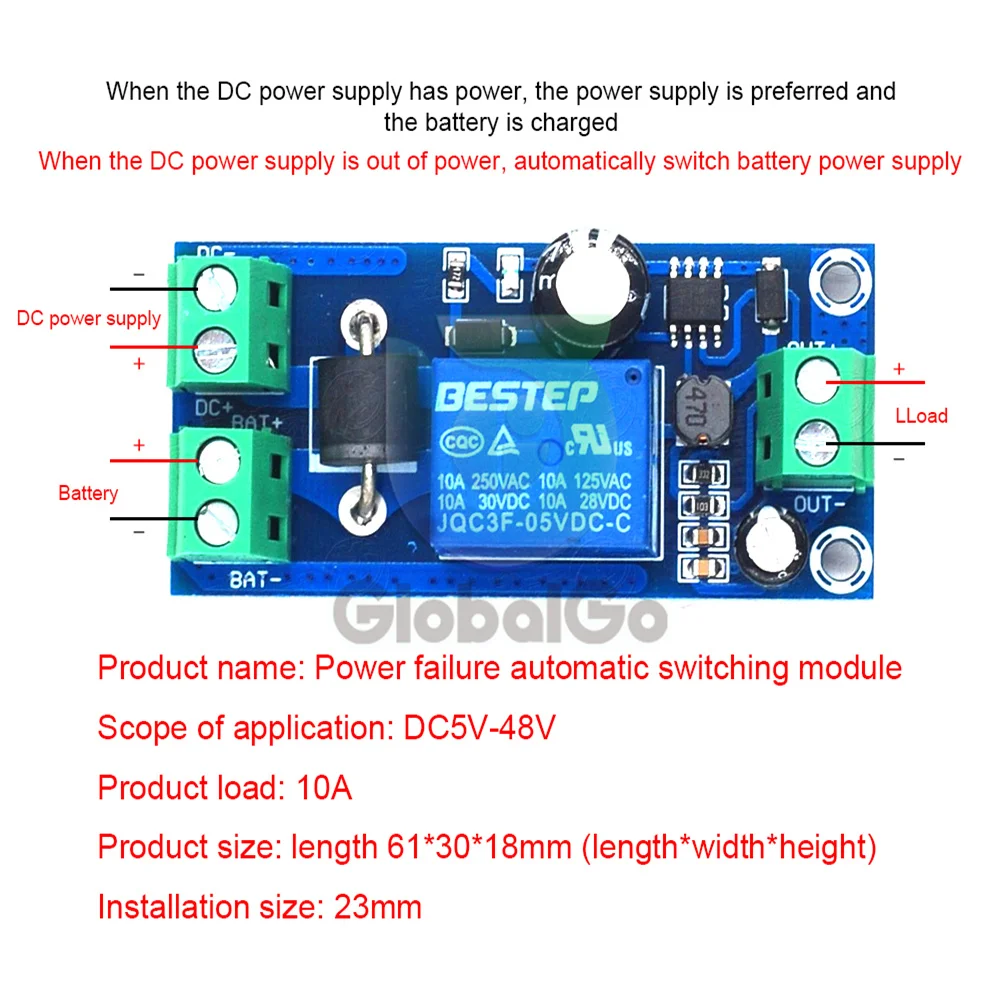 

DC 5V-48V Relay Module Power-Off Protection Module Automatic Switching Module UPS Emergency Cut-off Battery