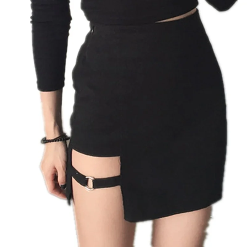 

Летняя модная сексуальная облегающая короткая юбка в стиле Харадзюку с высокой талией, черные бедра в Корейском стиле, асимметричная микро ...