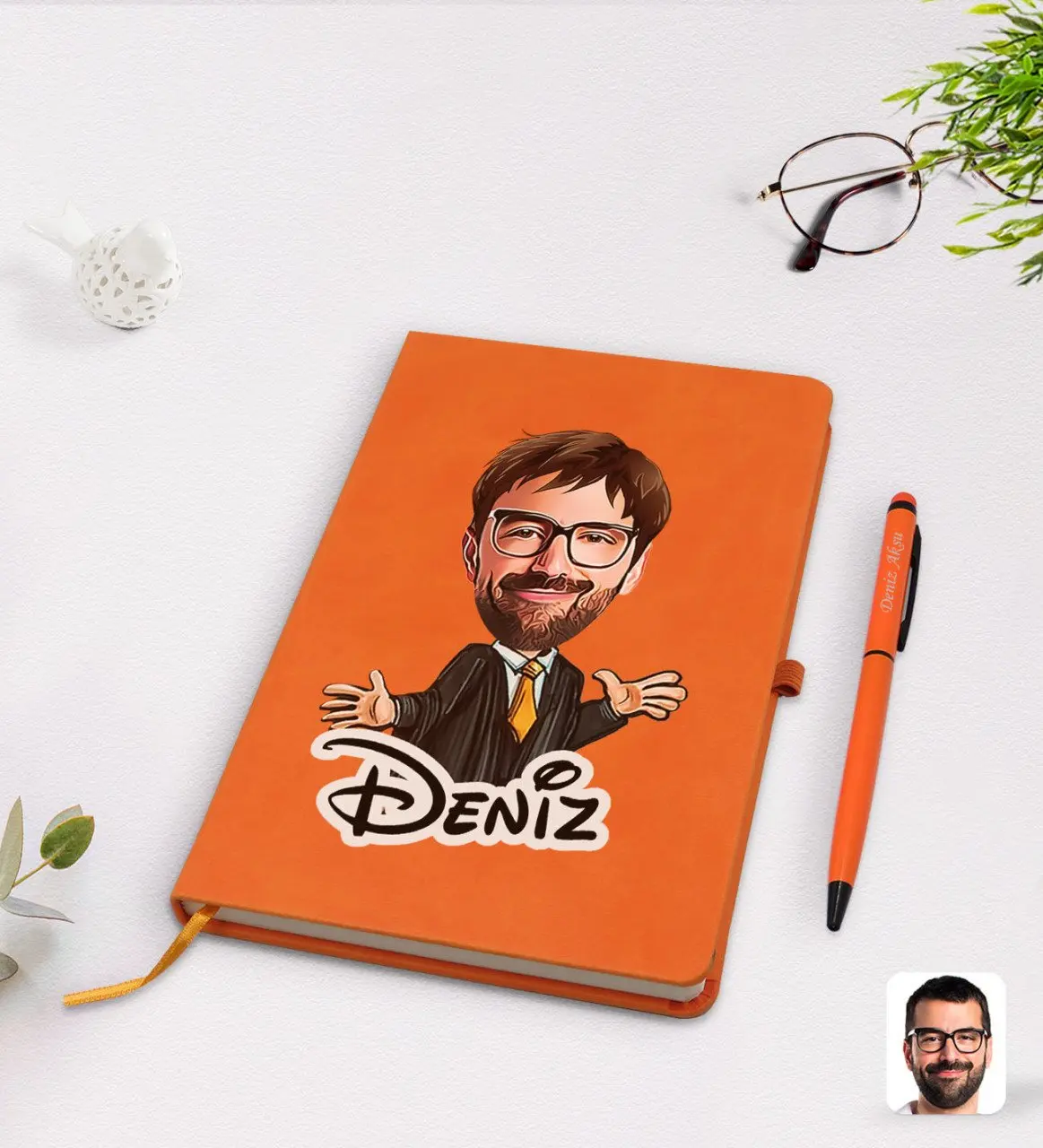 

Personalized men's lawyer cartoon orange thermo leather notebook pen set Model 3