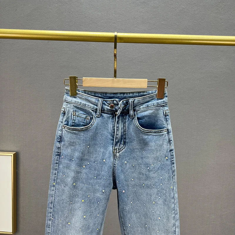 Girls Jeans 2022 Spring New High Waist Loose Hot Drilling Harem Pants Ankle-Length Jeans Female Denim Pants Students Jean Pants