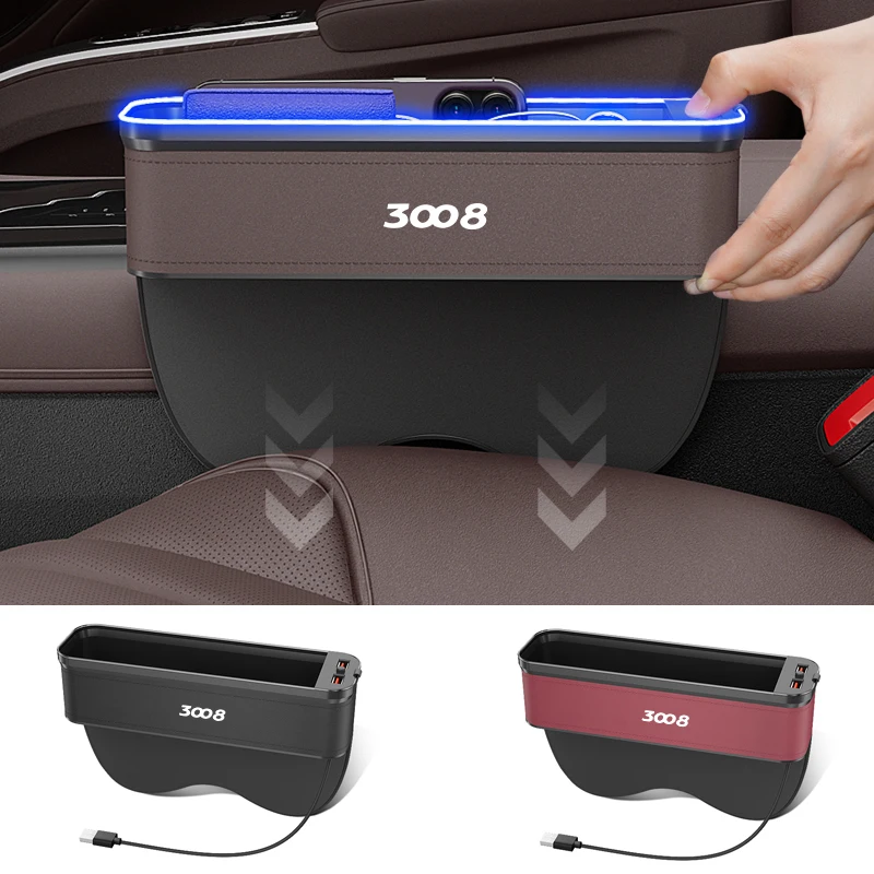 

Gm Car Seat Storage Box with Atmosphere Light Car Seat Cleaning Organizer Seat USB Charging Car Accessories For Peugeot 3008