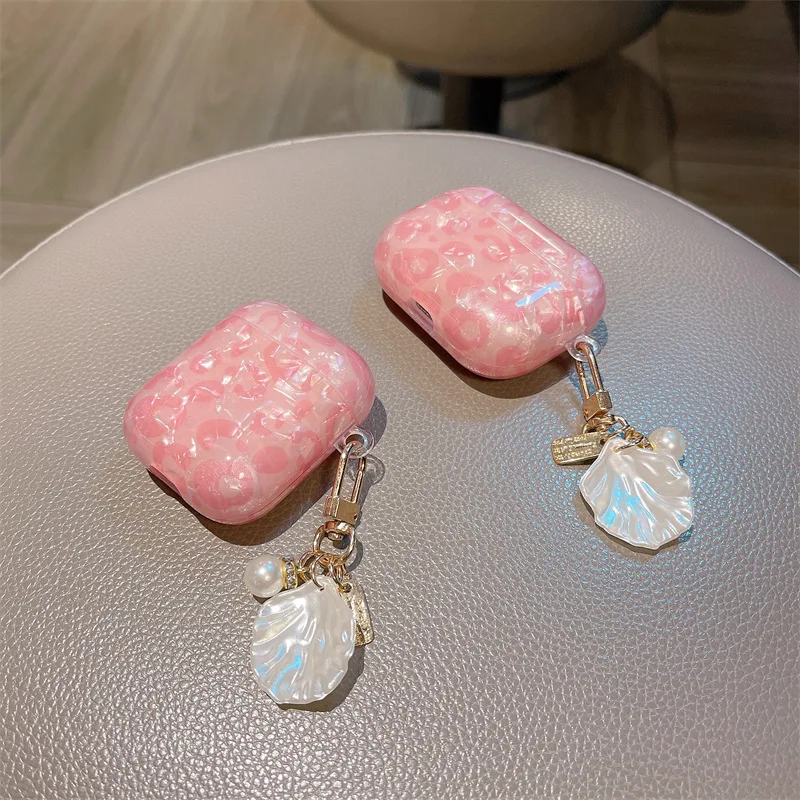 

Pink Leopard Shell Pearl Case for Apple AirPods 1 2 3 Pro Cases Cover IPhone Bluetooth Earbuds Earphone Air Pod Pods Case