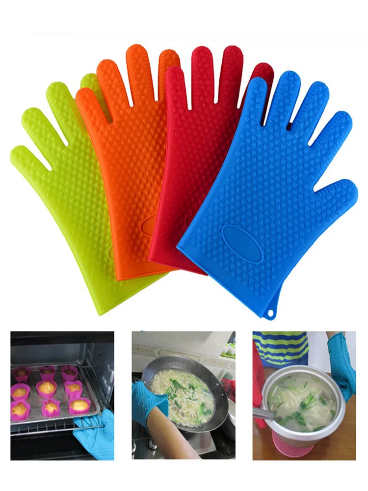 

Silicone thermal insulation gloves heat-resistant thick cooking barbecue microwave oven baking anti-hot anti-skid kitchen tools
