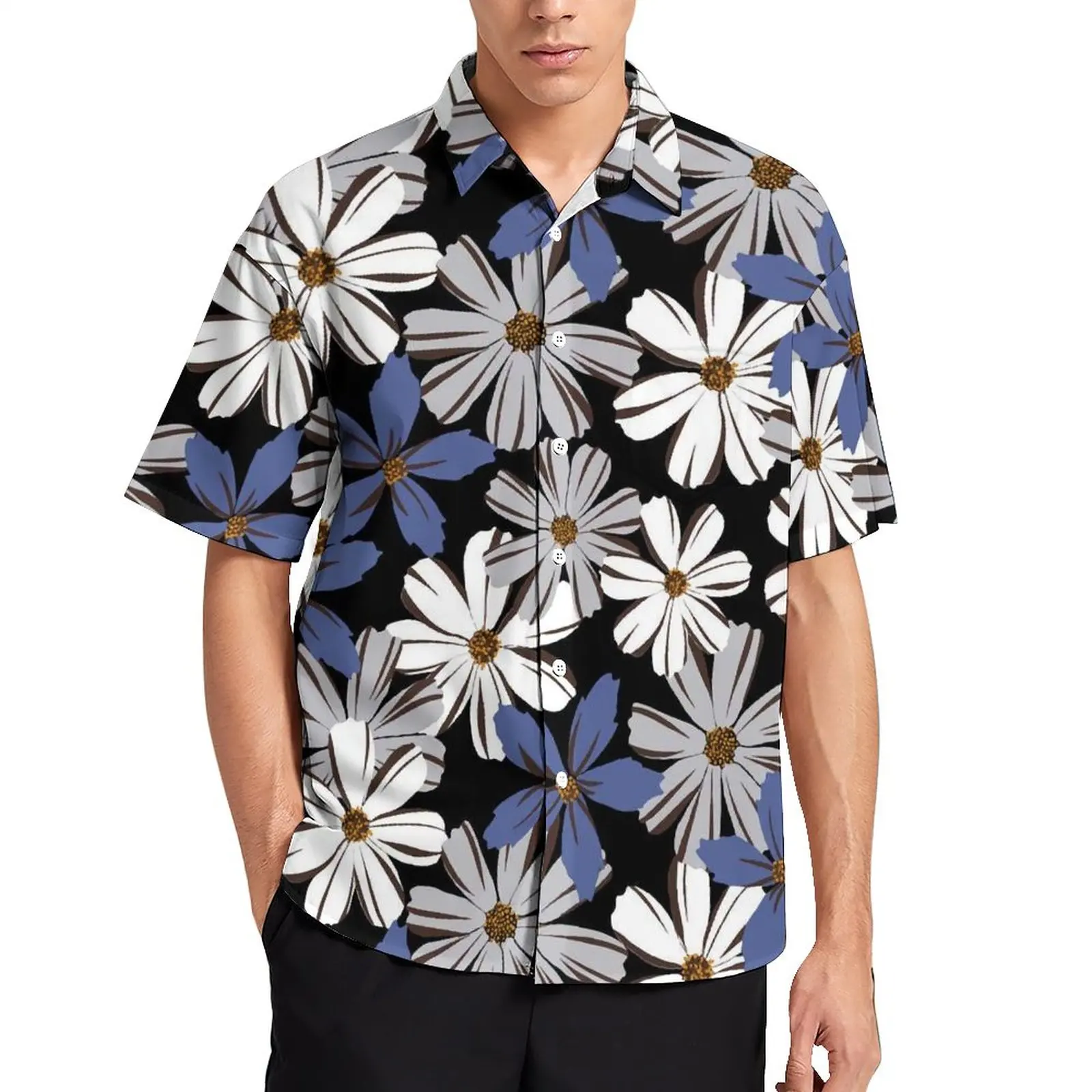 

Белая, синяя Повседневная рубашка с маргаритками, забавная пляжная Свободная рубашка с цветочным принтом, модные блузки в стиле Гаваи, диза...