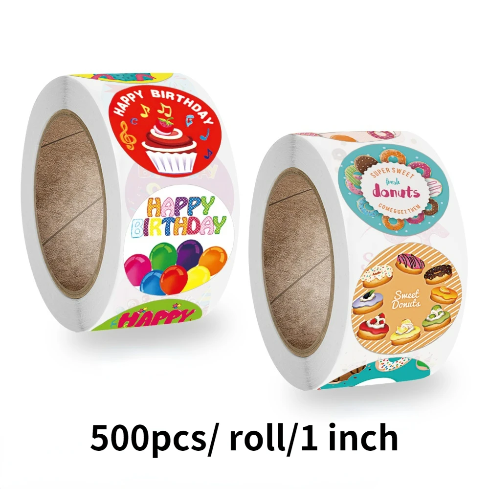 

500pcs/roll Cute Happy Birthday Stickers Birthday Gift Decoration Tag Sealing Label Kids toys Gift Package Scrapbooking Stickers