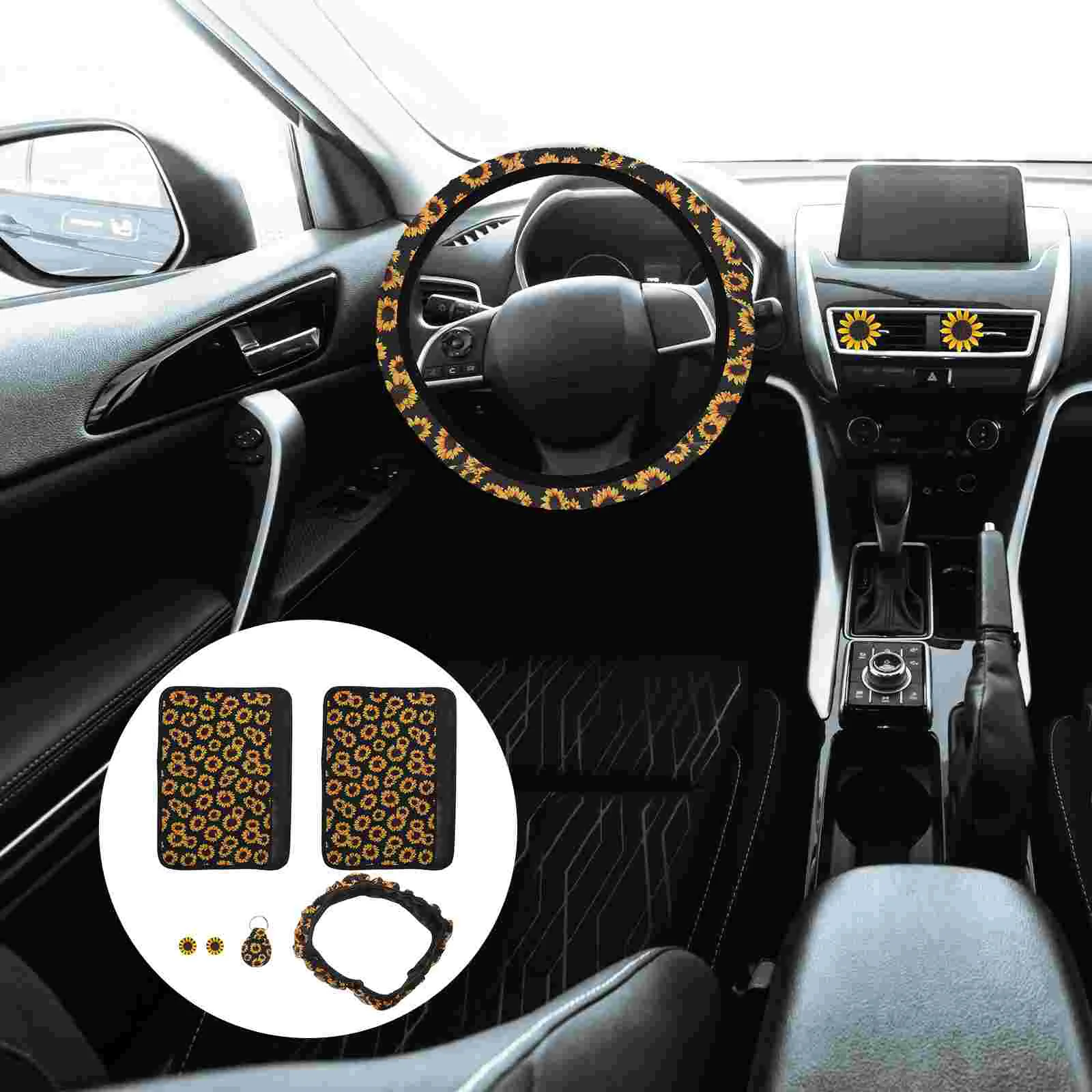 

Steering Wheel Cover Steering Wheel Wrap Cover Pad Sunflowers Keychains Neoprene Car Interior Decor