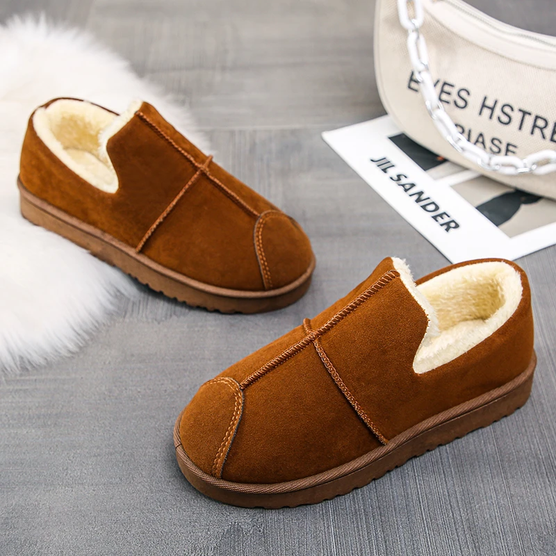 Women's Cotton Platform Shoes 2022 Winter New Fashion Plus Velvet Thick Warm All-match Slip on Solid Snow Boots Botas De Mujer