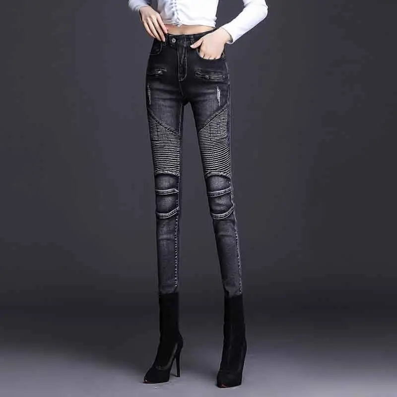 

Узкие джинсы-карандаш для женщин Y2k, уличная одежда, большие размеры 4xl, готические пикантные джинсовые брюки с высокой талией, корейские шикарные облегающие леггинсы