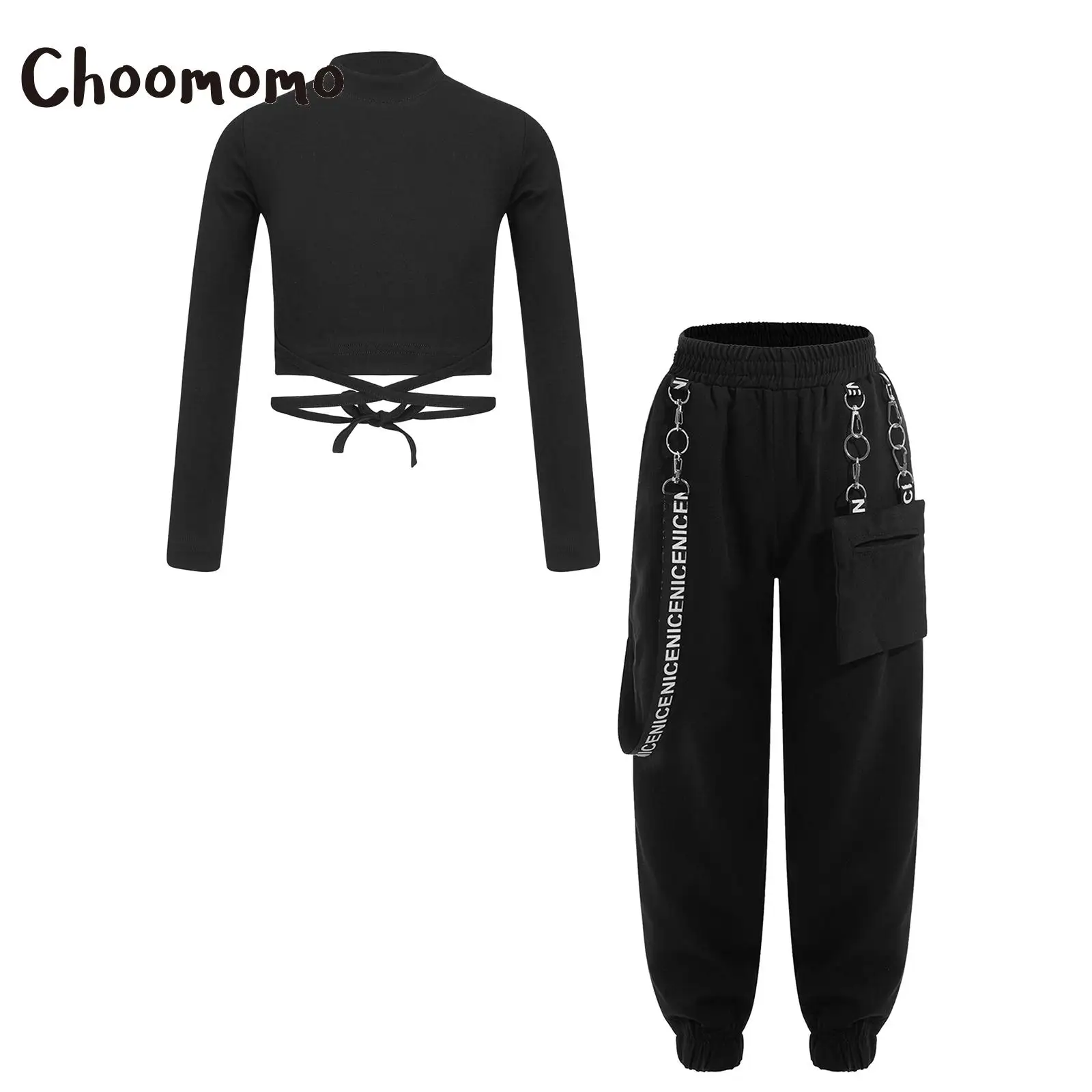 

Детский укороченный топ Choomomo для девочек с длинным рукавом и ложным воротником, со шнуровкой, эластичные строгие брюки для танцев, джазовых представлений, 120-170